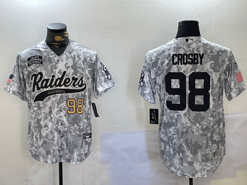 Men Oakland Raiders 98 Crosby Nike Arctic Camo 2024 Salute to Service Limited NFL Jersey style 1